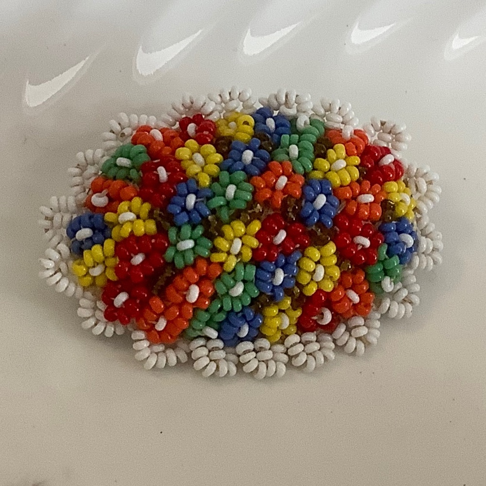 Czechoslovakia Hand Beaded Brooch Czech Vintage